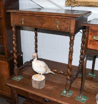 An 18th Century Oak Side Table, fitted with a drawer on barley twist suppports, 72cm by 51cm by