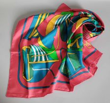 Hermès Silk Scarf Thalassa Designed by Pierre Péron, depicting rowing boats in vivid colours on a