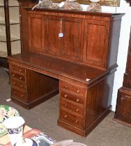 A Victorian Mahogany Twin Pedestal Desk, with panelled super structure, cock beading and turned draw