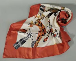 Hermès Silk Scarf Samourai Designed by Zoe Pauwels with a central figure of a seated samuari in