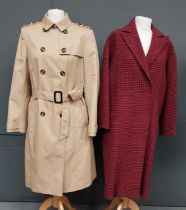 Jaeger Ladies Tan Canvas Trench Coat with epaulettes to the shoulders and cuffs, matching belt,