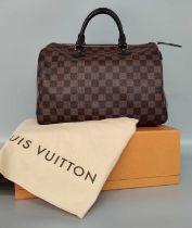 Louis Vuitton Speedy 30 Bag in Damier Ebene Canvas, circa 2014, in brown checks with brass-tone