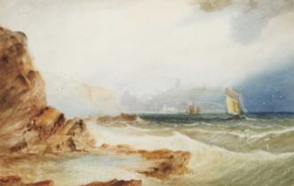 Henry Barlow Carter (1804-1868) Sailboats off the coast of Scarborough Signed watercolour;
