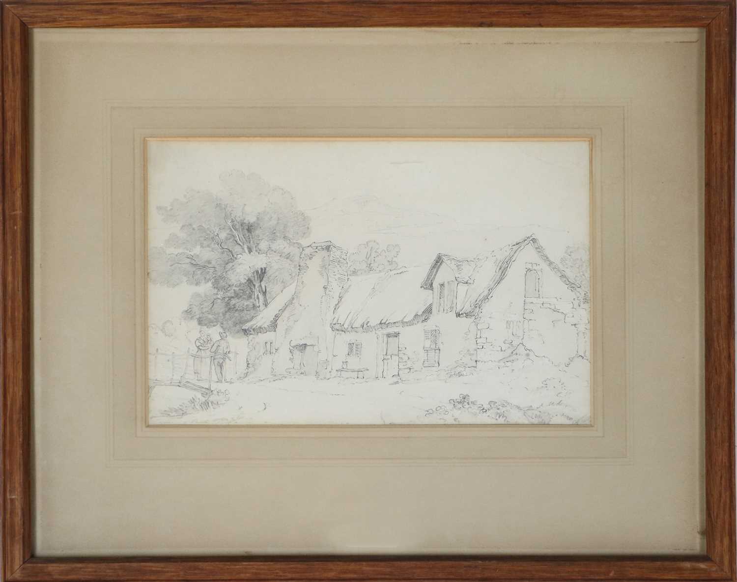 Attributed to Hugh O'Neill (1784–1824) Figures conversing outside a thatched cottage Signed Jos. - Image 2 of 3