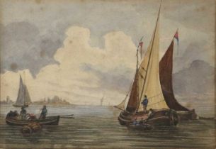 English School (19th Century) Boats in calm waters Watercolour, 14.5cm by 21cm