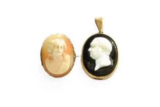 A Shell Cameo Brooch, measures 2.4cm by 1.8cm; and A Hardstone Cameo Pendant, measures 3.6cm by 2.