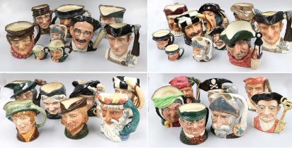 A Large Collection of Royal Doulton Character Jugs, including ten boxed, various designs (four trays