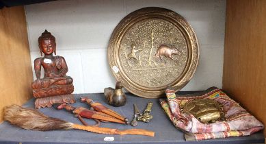 Indian and other Asian Works of Art. including, a brass tray depicting a boar hunt, an embroidery of