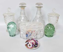 Assorted Glasswares, including a pair of 19th century decanters and stoppers, two green glass