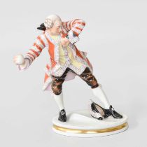 Bing & Grondahl Porcelain Figure, a snowballing gentleman in 18th Century costume, printed and