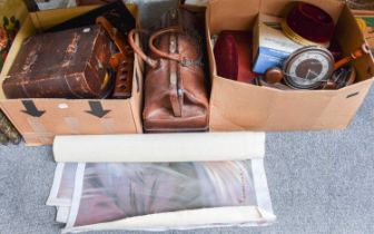 An Assortment of Items, including, a leather gladstone bag, various silver plated and bakelite