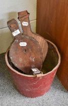 A 19th Century Leather Fire Bucket, decorated with British coat of arms, leather strap handle,