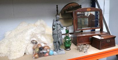 A 19th Century Mirror, Caddy of Similar Date, Sheepskin Rugs, Silver Overlay Decanters and