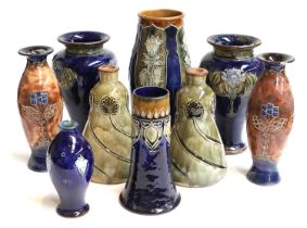 Three Pairs of Royal Doulton Vases in Various Designs, early 20th century, with three further