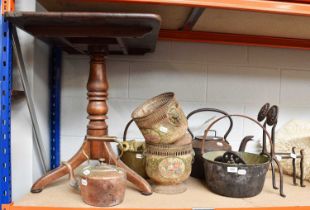 Various Metalwares, including a pair of toleware jardinieres, jam pan, brass pan etc. (qty)