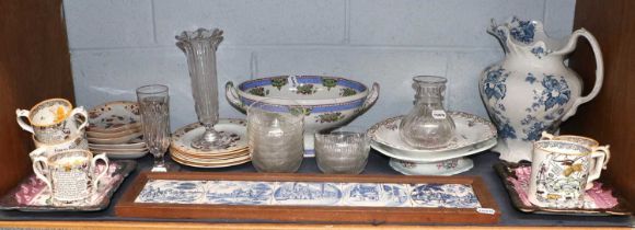 Assorted British & Continental Ceramics & Glass, including five 18th cxentury Dutch Delft tiles,
