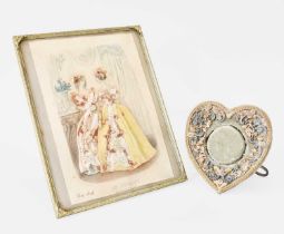 A 19th Century Embroidered Frame, and a textile embelished print (2)