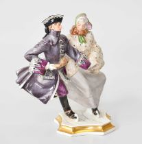 Bing & Grondahl Porcelain Figure Group, an ice skating couple in 18th Century costume, printed and