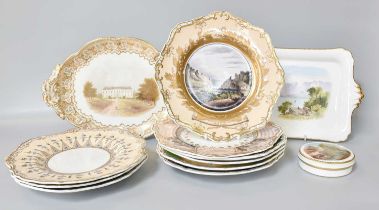 A Spode Felspar Poercelain Dessert Plate, painted with a titled view 'Approach to the Cascade,