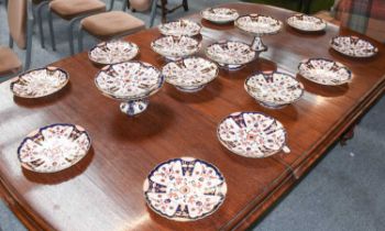 A Victorian Ashworth Pottery Dessert Service, painted in the Imari style, comprising six various