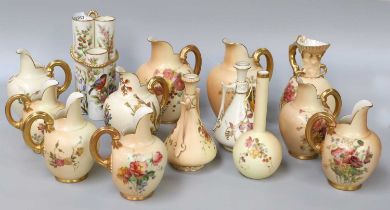 A Collection of Royal Worcester Blush Ground Porcelain, various items including ewers, vases etc (