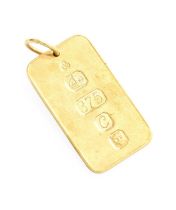 A 9 Carat Gold Ingot Pendant, length 4.3cm Gross weight 14.7 grams.