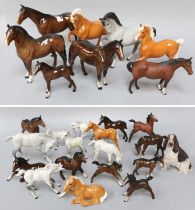 Beswick Horses & Foals (two trays) Recubant bay foal, with tiny chip to one ear, dappled grey