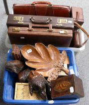 A George III Inlaid Tea Caddy; together with various treen, brief cases and other items Falcon brief