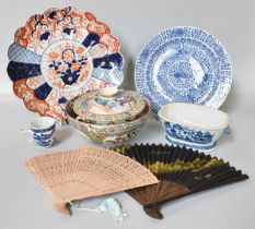 A Collection of Assorted Chinese Porcelain, including a plate and nine small dishes, bearing