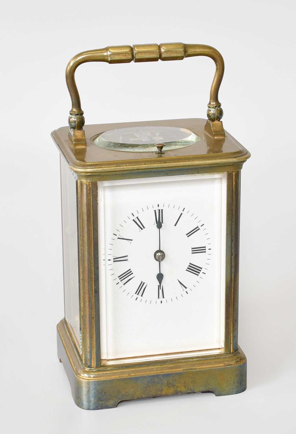 A French Strike and Repeat Brass Carriage Clock, circa 1890, movement with platform cylinder