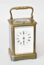 A French Strike and Repeat Brass Carriage Clock, circa 1890, movement with platform cylinder