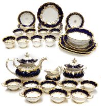 A Coalport Style Part Tea Service Tea pot with a crack inside, sucrea with rim chips, waste bowl