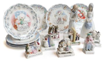 Royal Doulton Snowman Plates, Victorian fairings, Willow pattern pottery and a pair of paintings