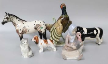 A Collection of Various Porcelain Figures, including Beswick Bull, Kaiser pheasant., etc (6)