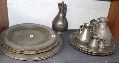 A Collection of 18th and 19th Century Pewter, including eight various chargers a graduated set of