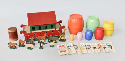 A 20th Century Small Scale Noahs Ark Set, with various pairs of animals, painted together with a "