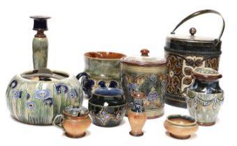 A Collection of Royal Doulton Stoneware, including Tyg, a lidded tobacco jar, a biscuit barrel