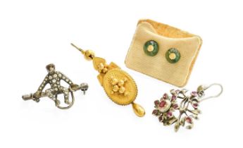 A Small Quantity of Jewellery, comprising of two odd earrings; a pair of green stone studs; and a