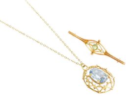 A 9 Carat Gold Synthetic Blue Spinel Pendant on Chain, pendant length 3.2cm, chain length 41cm;