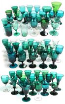 A Large Quantity of Mostly 19th Century Stemmed & Other Green Glasswares, varying shades, 70 items