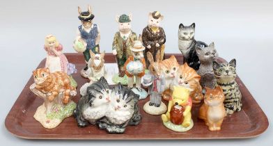 Beswick Cats, together with limited edition "Alice" and "The Cheshire Cat", English Country folk