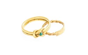 An 18 Carat Gold Turquoise Ring, finger size N; and Another Ring, stamped '9CT', finger size E1/2