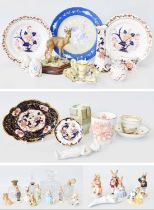 Two Trays of Decorative Ceramics and Glass, including a Derby porcelain tea bowl and saucer, a.f.,