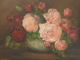 Chrissie Lyon (Late 19th/Early 20th Century) "The Rose Bowl" Signed, oil on board, 40cm by 56cm
