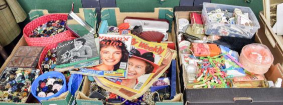 Assorted Sewing, Costume Jewellery and Vanity Items, including tins of assorted buttons, medical