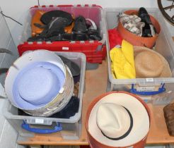 Assorted Modern Costume Accessories, comprising straw and panama hats, Olney purple felt trilby,