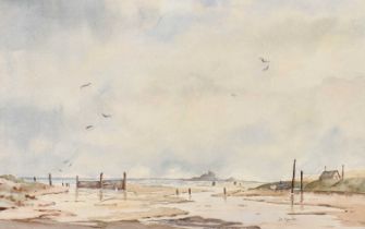 B* L* Spence (Contemporary) "Northumberland Coast, nr Bamurgh.1983" Signed, watercolour, 29cm by