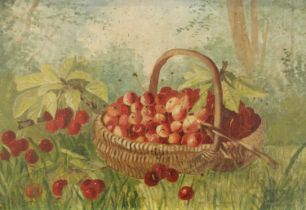 Continental School (Early 20th Century) Still life of a basket of cherries Indistinctly signed E*P*