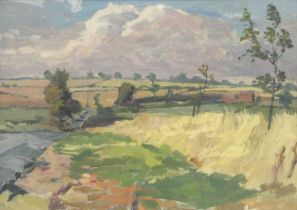 W*S* Bell (20th Century) "Dry Summer Belton, Leics" Signed and inscribed verso, oil on board, 24cm