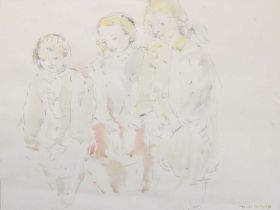 Muriel Metcalfe (1910-1994) "Three Children" Signed, pencil and watercolour; together with a further